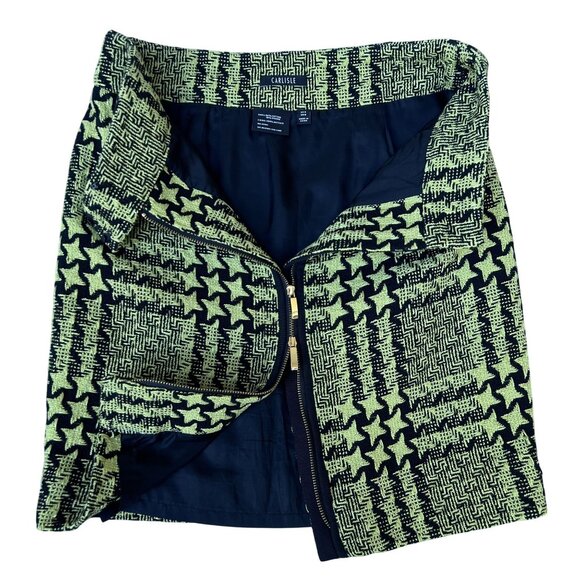 Carlisle Womens 6 Green Black Star Houndstooth Windowpane Plaid Academia Skirt - Picture 1 of 11